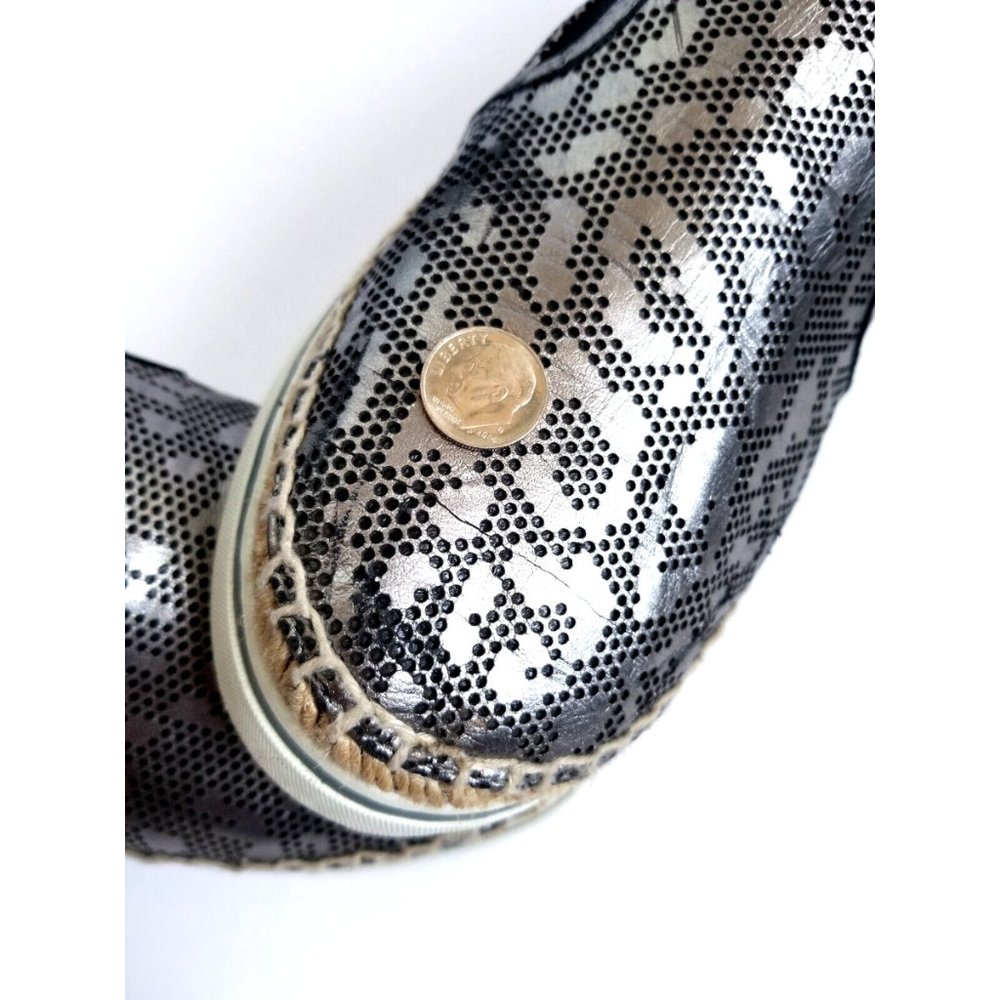 JIMMY CHOO Dawn Metallic Pewter Leather Espadrilles EU 39 US 9 Slip On Leopard - Picture 16 of 16